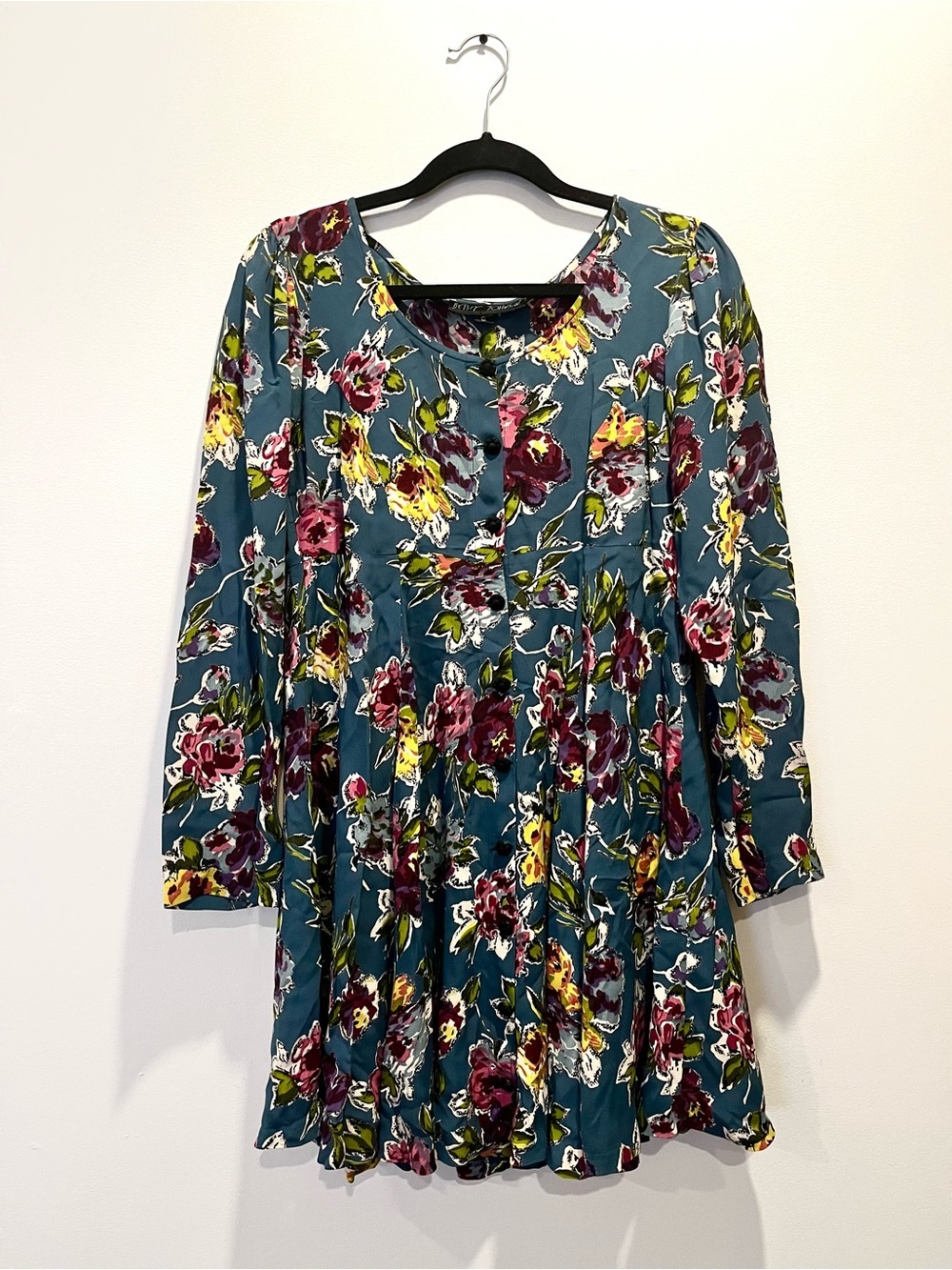 Vintage Betsey Johnson 90s Multi Colour Floral Long Sleeve Button Dress Small